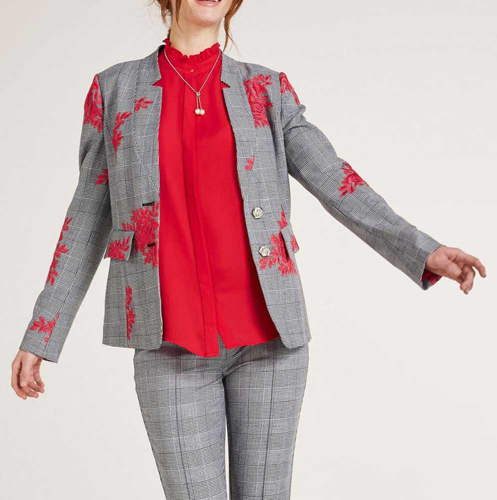 Heine Damen Blazer mit Stickerei, schwarz-weiß