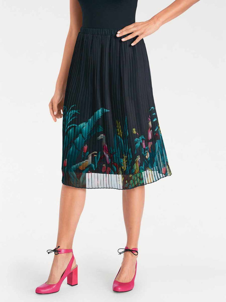 Ashley Brooke Damen Designer-Plisseerock, schwarz-bunt