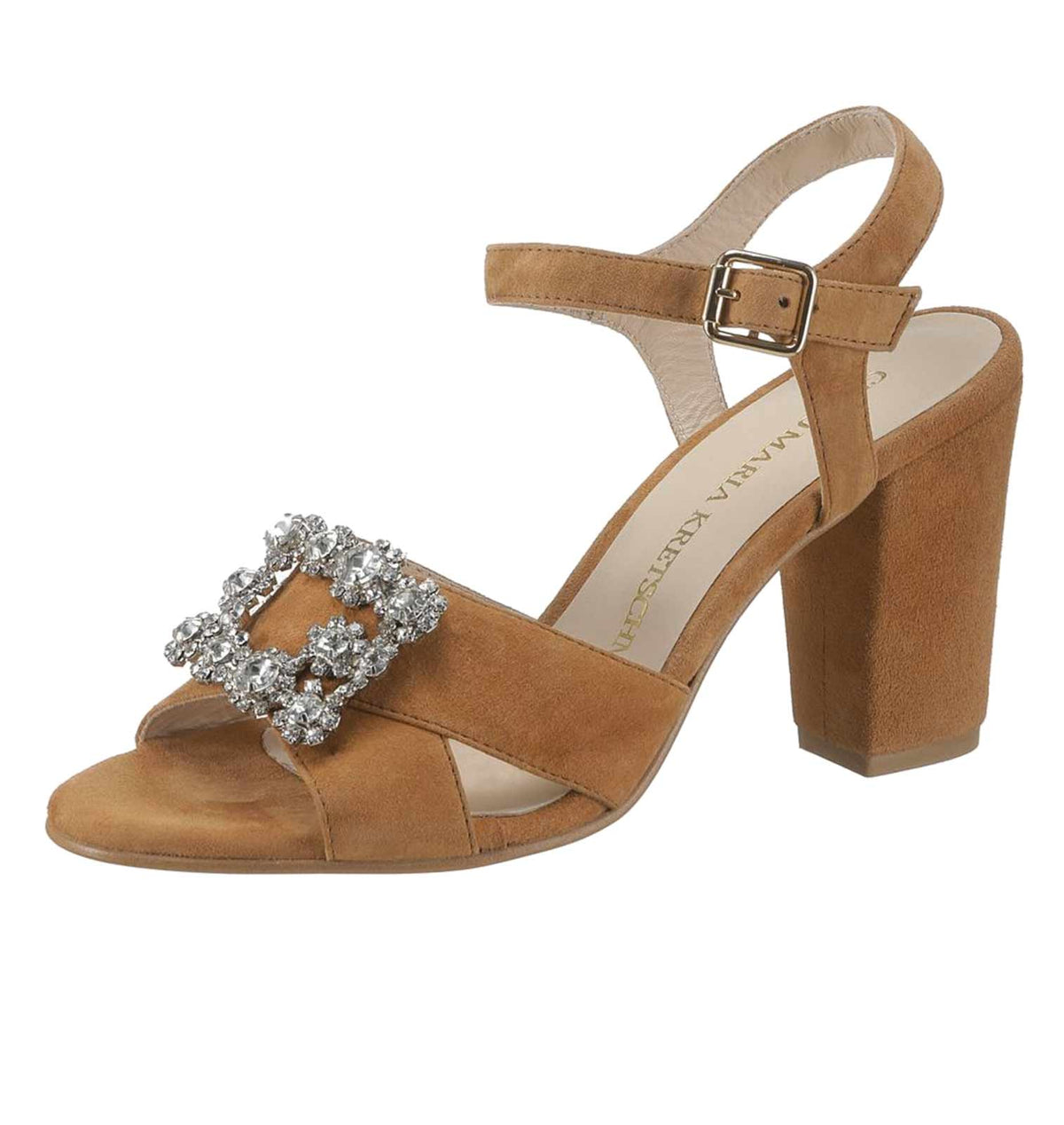 GUIDO MARIA KRETSCHMER Damen Designer-Sandalette mit Strass, cognac