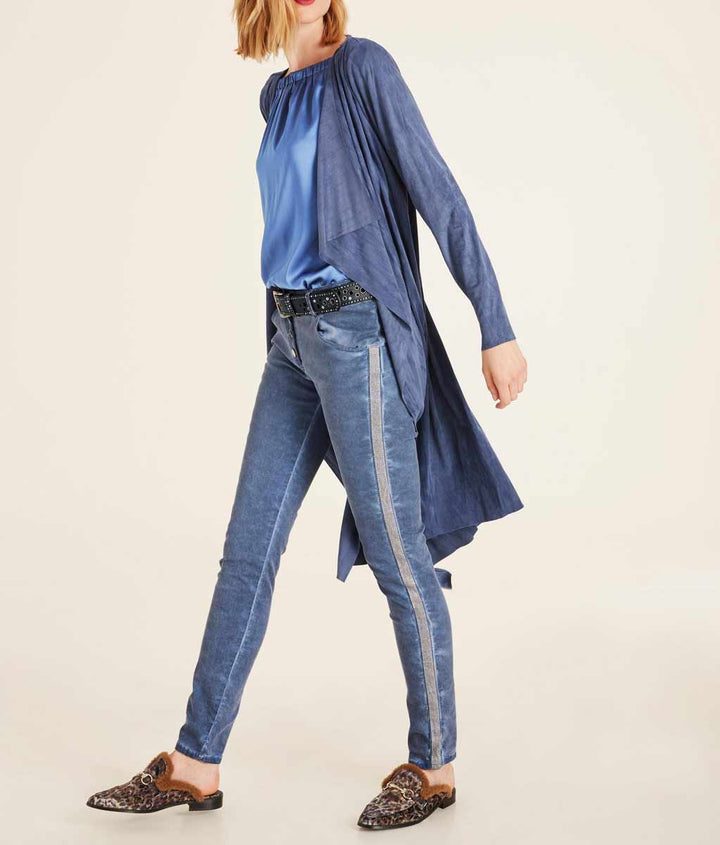 Heine Damen Velourslederimitat-Longblazer, blau