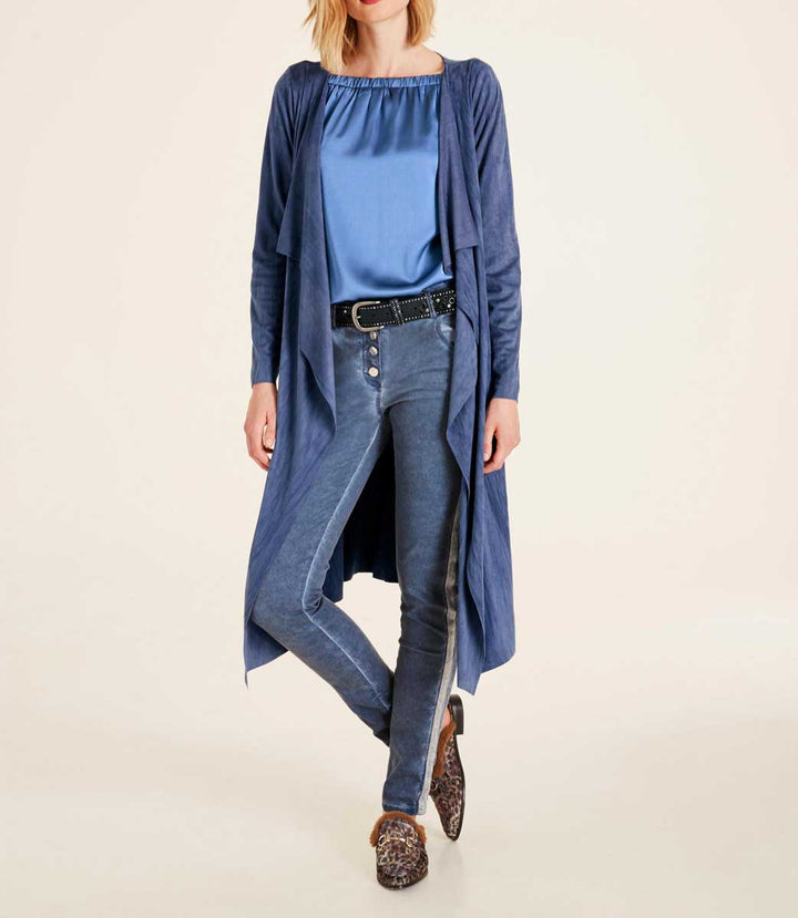 Heine Damen Velourslederimitat-Longblazer, blau