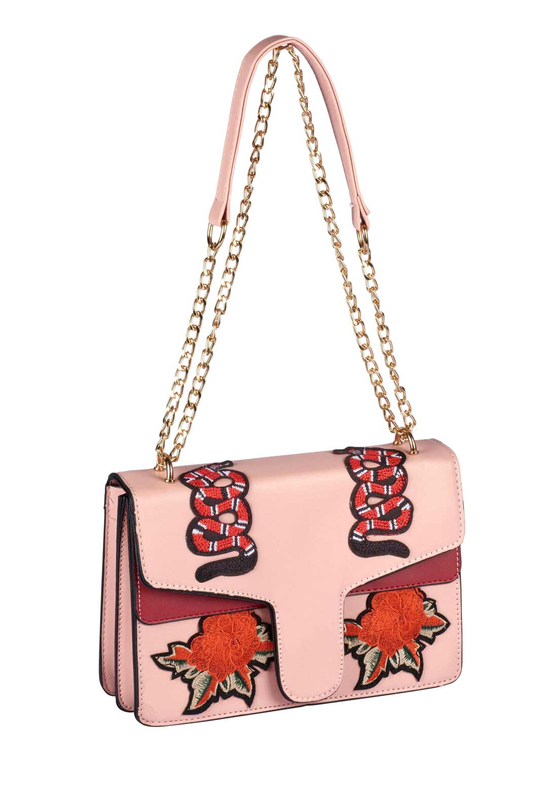 Sweet Deluxe Damen Marken-Handtasche mit Patches, rosé