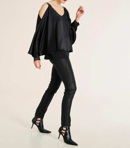 Ashley Brooke Damen Designer-Satinbluse mit Cut-Outs, schwarz