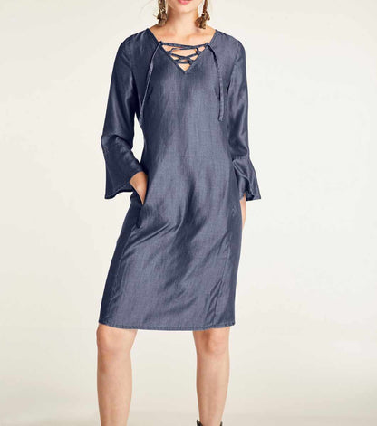 Heine Damen Jeanskleid mit Schnürung, blau-denim