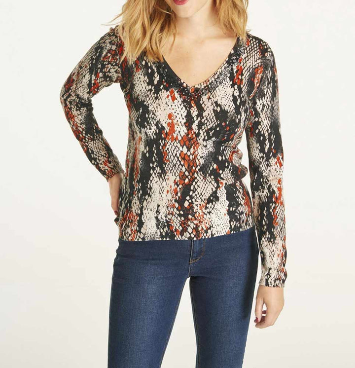 Heine Damen Druckpullover mit Pailletten, bunt