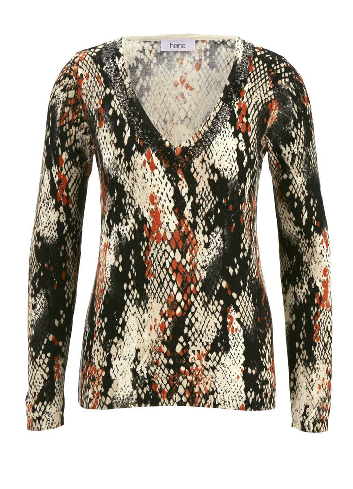 Heine Damen Druckpullover mit Pailletten, bunt