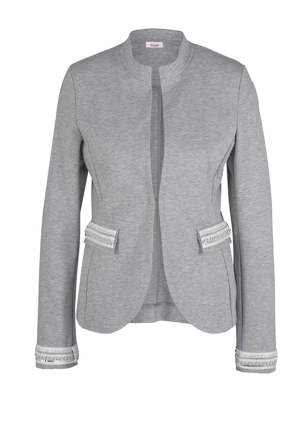 LINEA TESINI Damen Designer-Jerseyblazer m. Strass, grau-melange