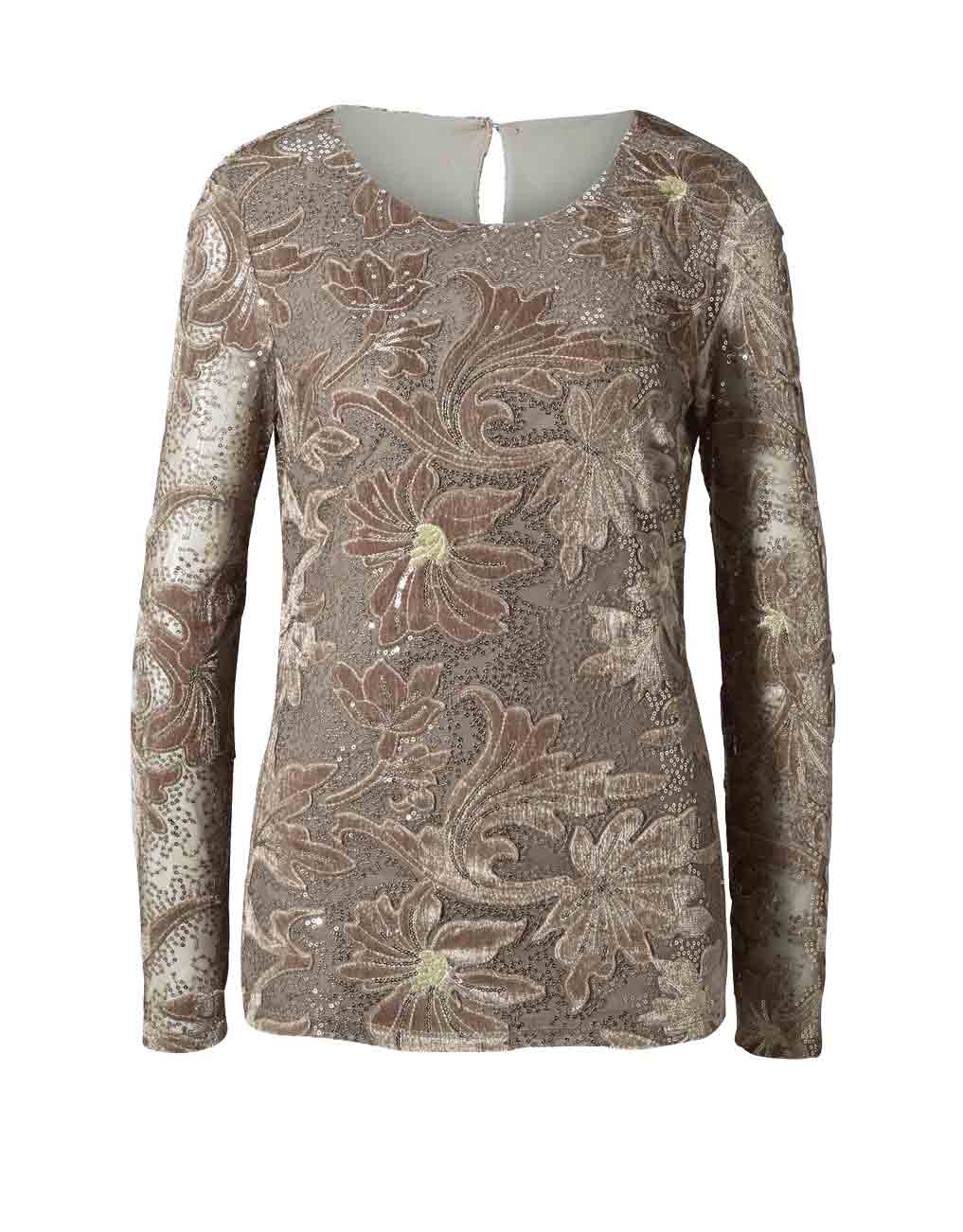 HEINE Damen Bluse mit Pailletten, taupe