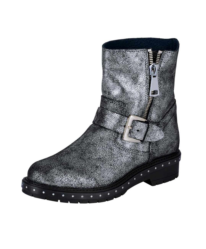 Heine Damen Rind-Nappaleder-Stiefelette, silbergrau-metallic