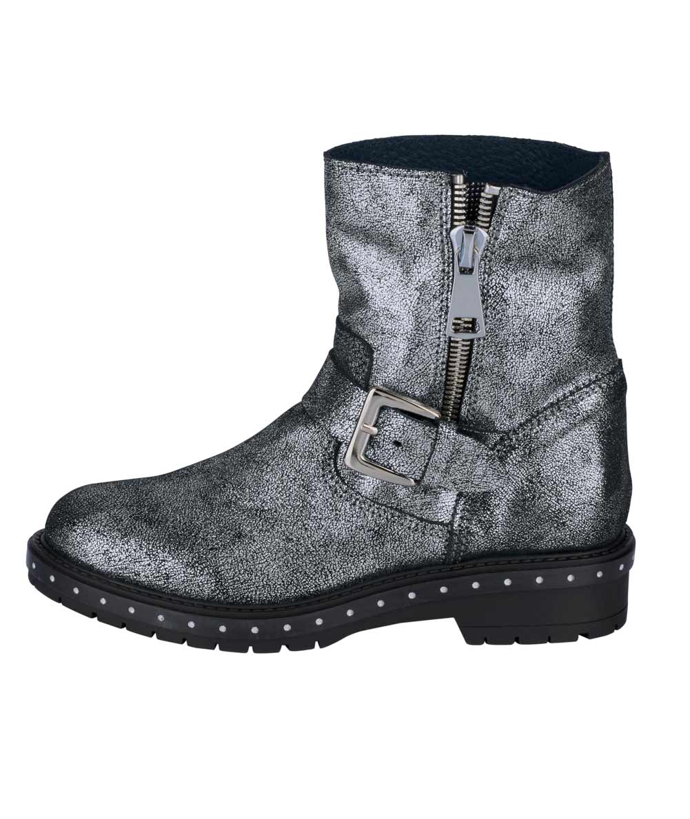 Heine Damen Rind-Nappaleder-Stiefelette, silbergrau-metallic