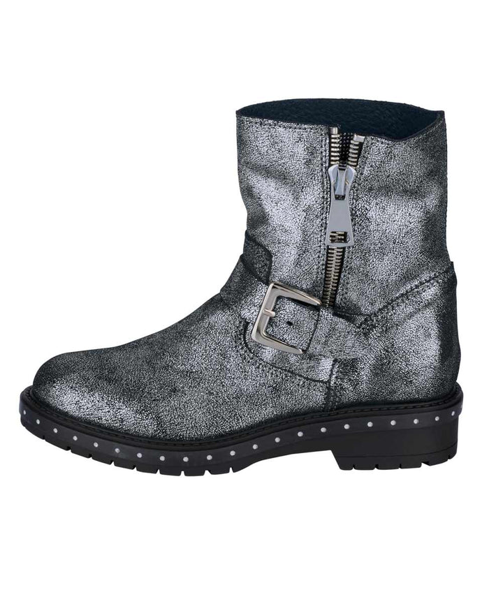 Heine Damen Rind-Nappaleder-Stiefelette, silbergrau-metallic