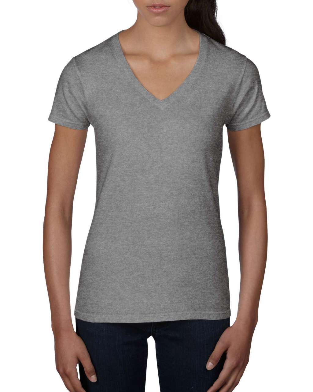 Anvil Damen T-Shirt V-Neck Shirt V-Ausschnitt Kurzarm Baumwolle Shirt