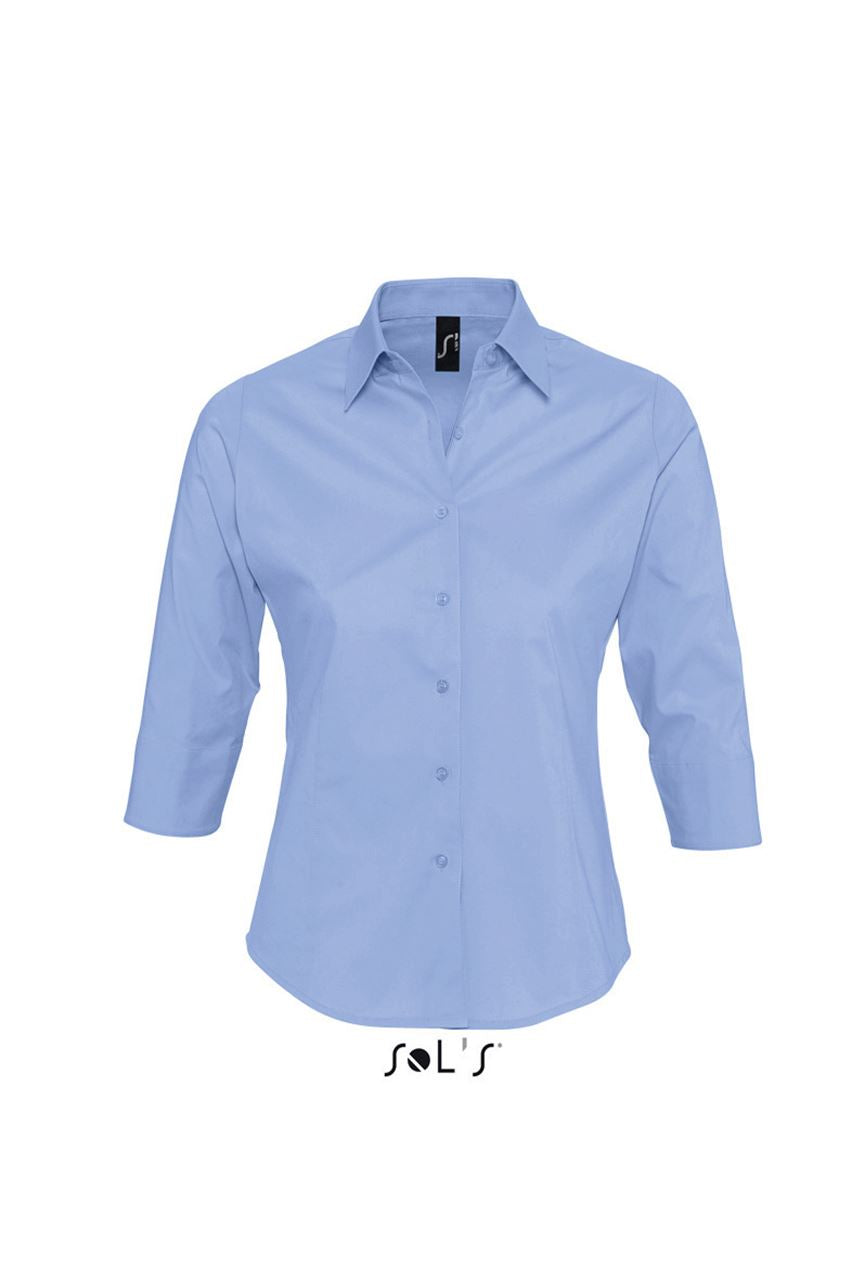 SOL'S Damen Bluse 3/4 Arm Rundhals Shirt Stretch Sommer Oberteil Hemd